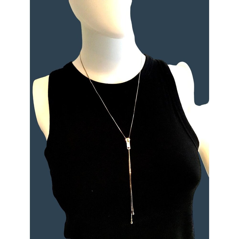 BEAUTIFUL WOMENS GOLD TONE ZIPPER NECKLACE